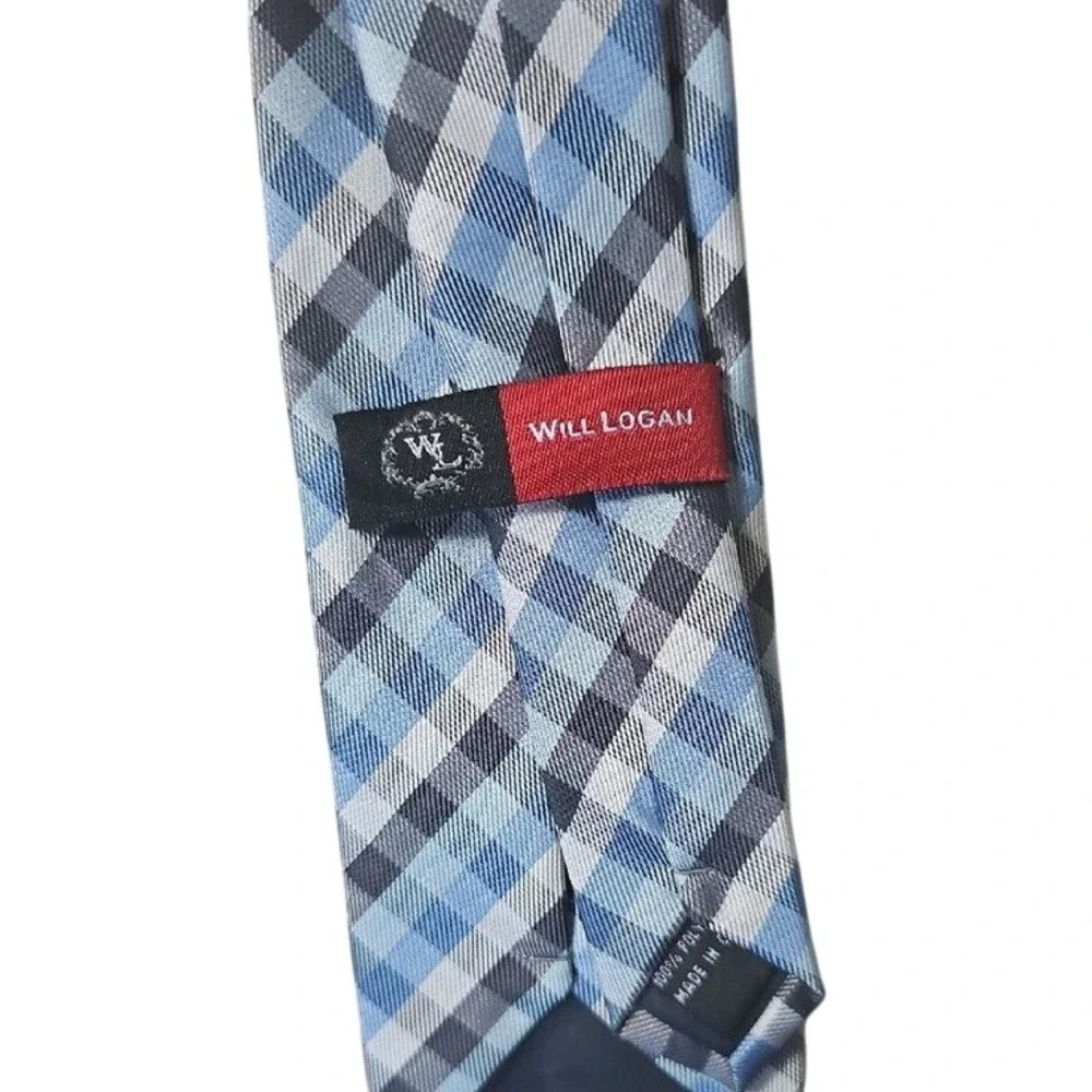 Will Logan Boys Blue Plaid Clip-On Necktie Formal School Uniform Accessory